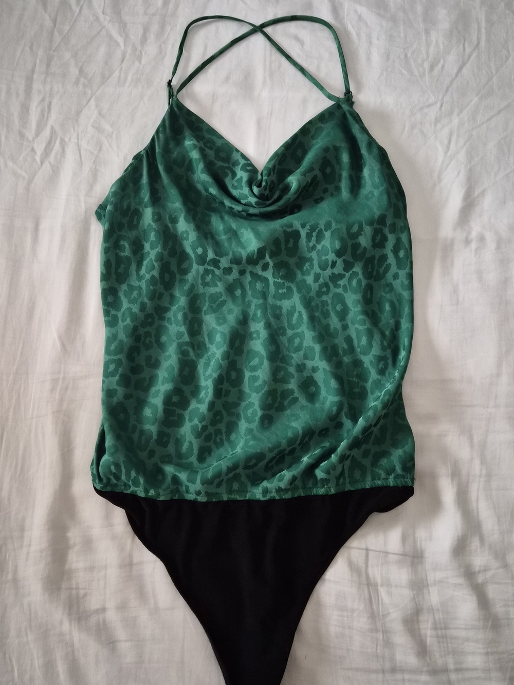 Show Me Your MuMu Green Leopard Print Bodysuit with Black Bottom